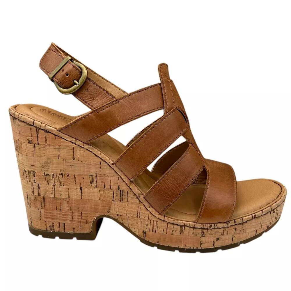 Born Bernese Women’s‎ Cage Wedge Sandal Leather Cork Heel Cushioned Size 8.5-9
